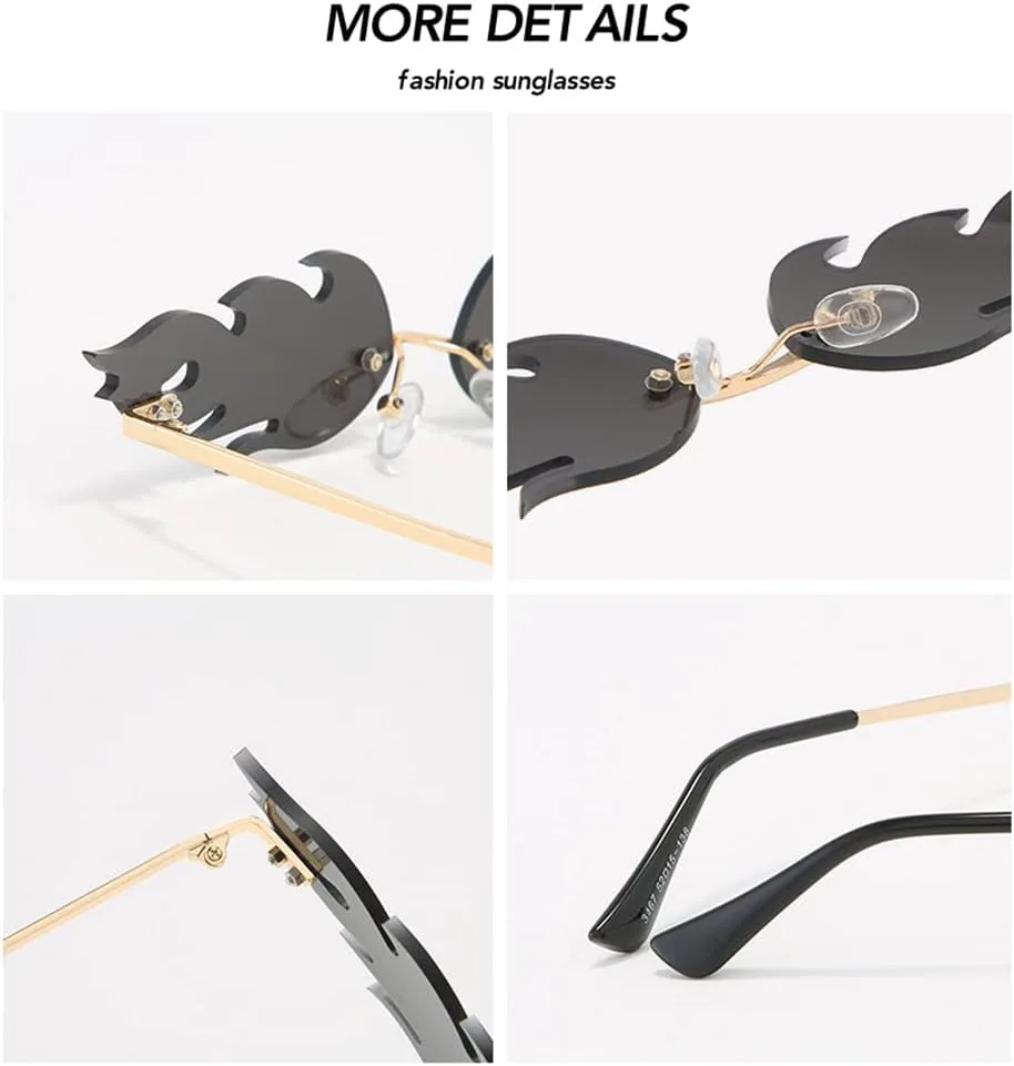 

Солнцезащитные очки JOVAKIT Fire Flame для женщин и мужчин, в стиле ретро-винтаж, без оправы, в форме огня, с защитой от УФ-излучения, Two Pack: (Red+red Mirror)