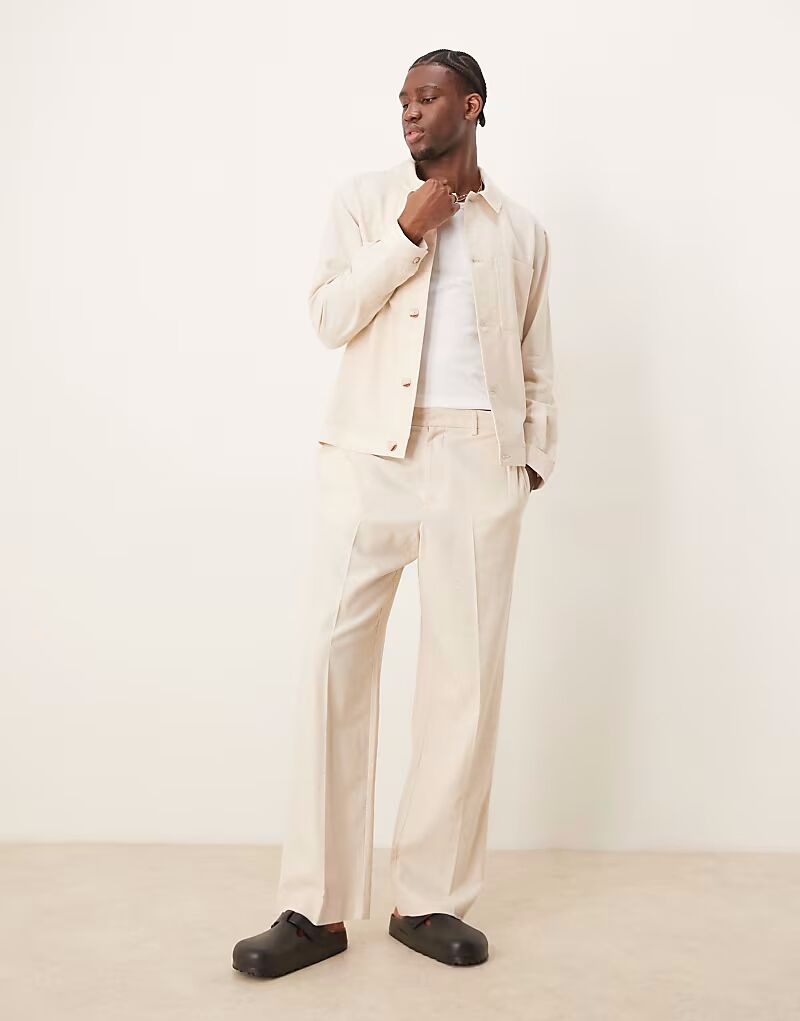 

Элегантные широкие брюки из хлопка ASOS DESIGN бежевого цвета с эластичной талией