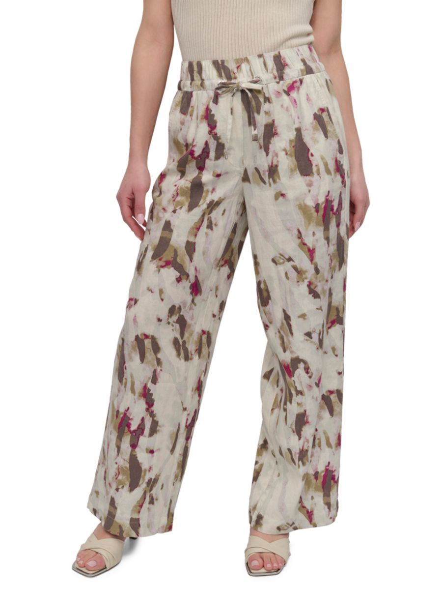 

Брюки из льняной ткани с принтом DKNY, цвет Beige Multicolor