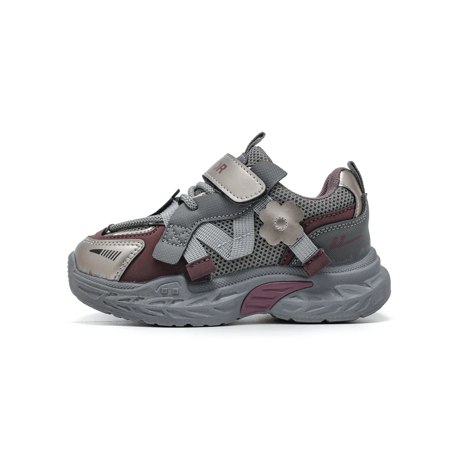 Детские спортивные кроссовки Mesh с противоскользящей подошвой, амортизацией, износостойкие, дышащие, низкие WARRIOR, серебро серый/фиолетовый