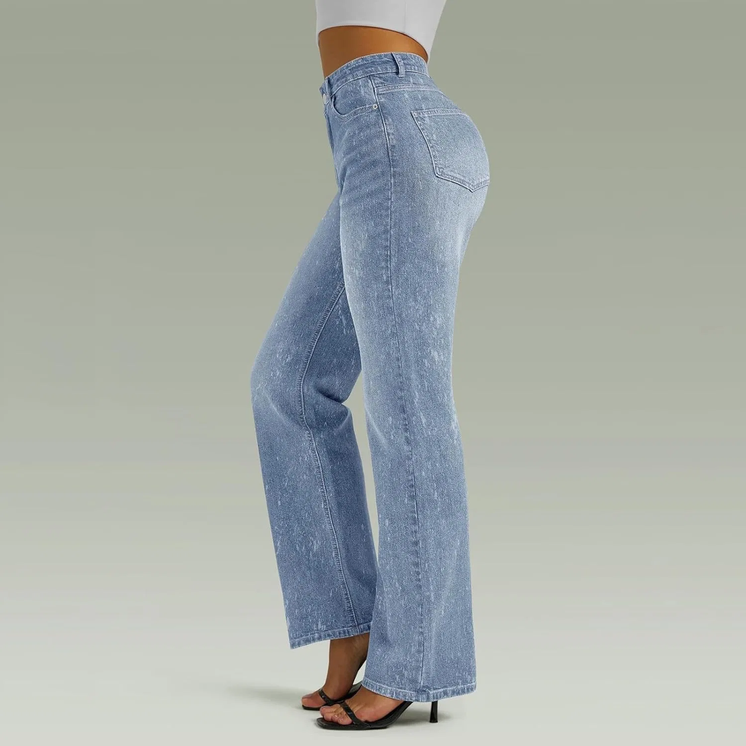 Джинсы с высокой талией, Womens Wide Leg, Light Blue — фото 4