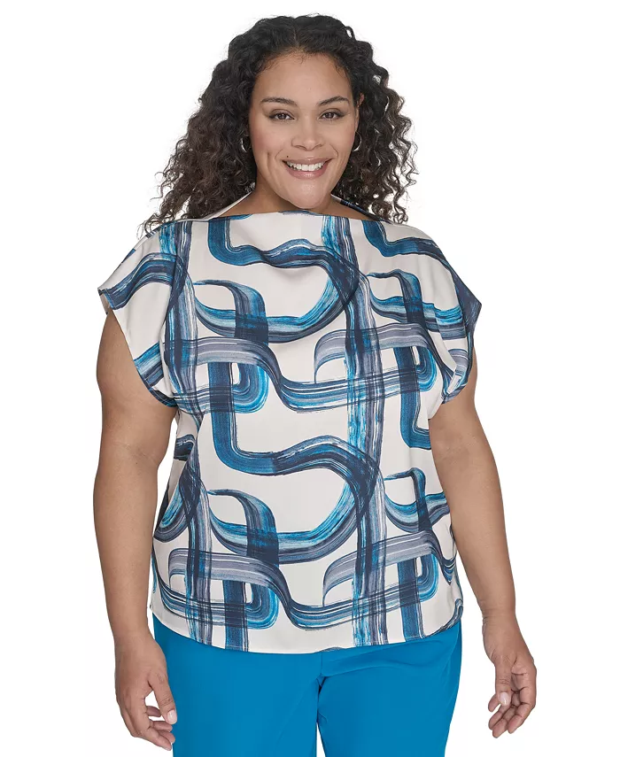 

Топ с принтом и короткими рукавами Plus Size Calvin Klein, синий