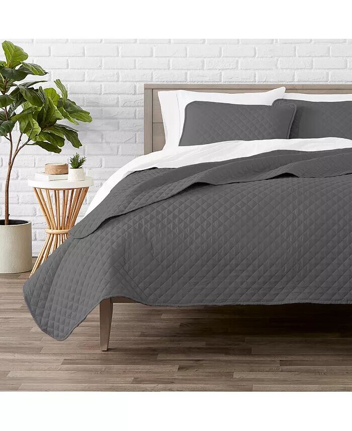 

Ультрамягкое покрывало с ромбовидной прострочкой Twin/Twin XLong Bare Home, серый
