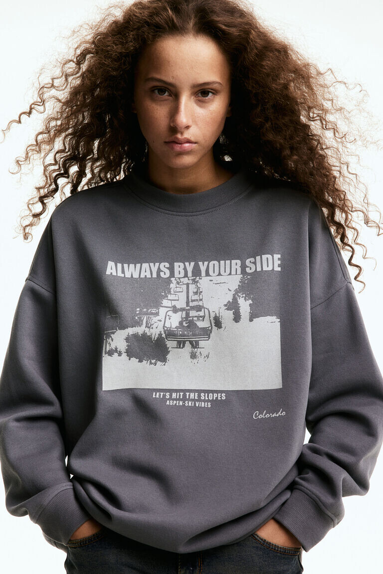 

Толстовка оверсайз с мотивом H&M, серый