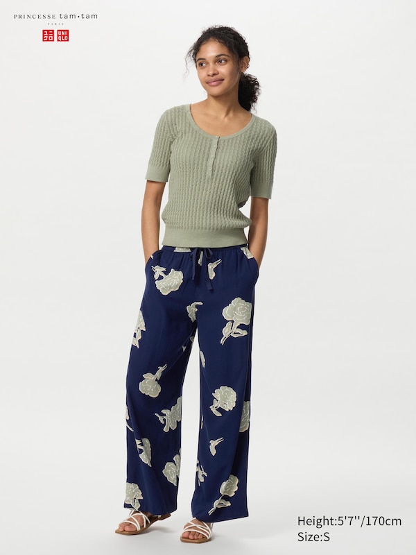 

Брюки легкие драпированные (цветы) Uniqlo, синий