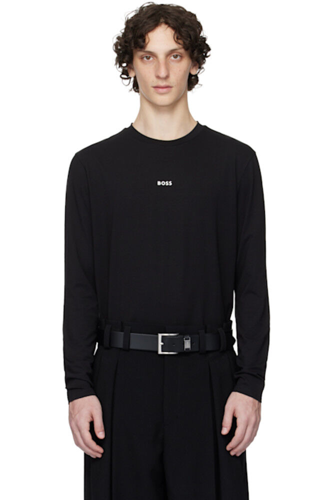 

Черная футболка с длинными рукавами из эластичного хлопка с логотипом BOSS