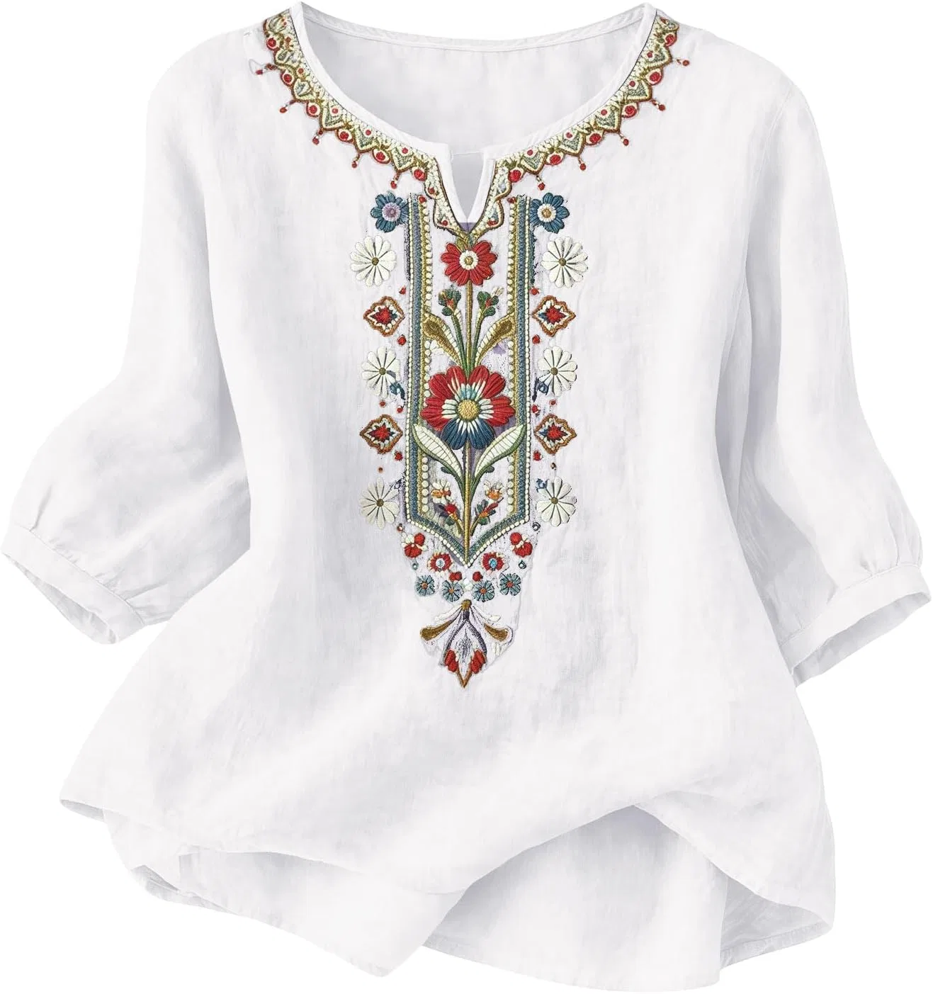 Блуза женская из хлопка и льна, T-Shirt, белый — фото 3