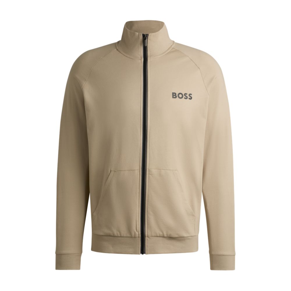 

Куртка из хлопчатобумажной махры на молнии с логотипом BOSS, светло-бежевый