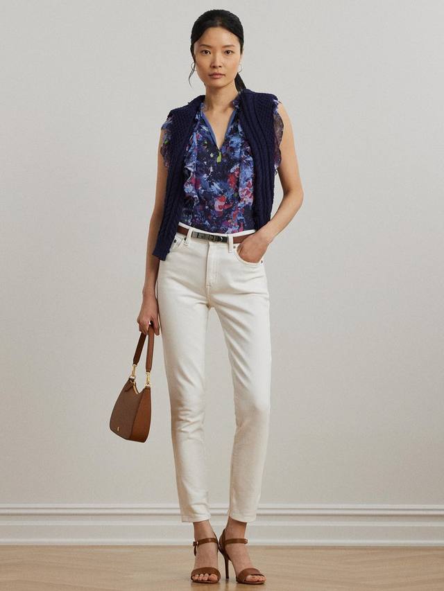 

Топ Lauren Perlette с цветочным принтом и рюшами Ralph Lauren, Blue Multi