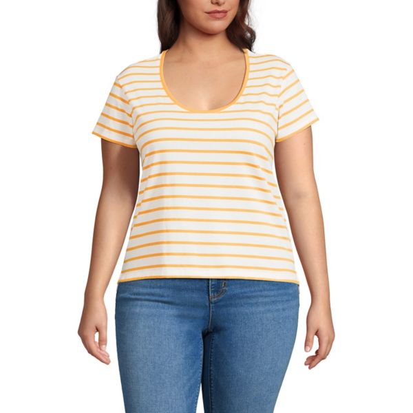 

Плюс сайз футболка с круглым вырезом и коротким рукавом Lands' End, цвет ivory mango stripe