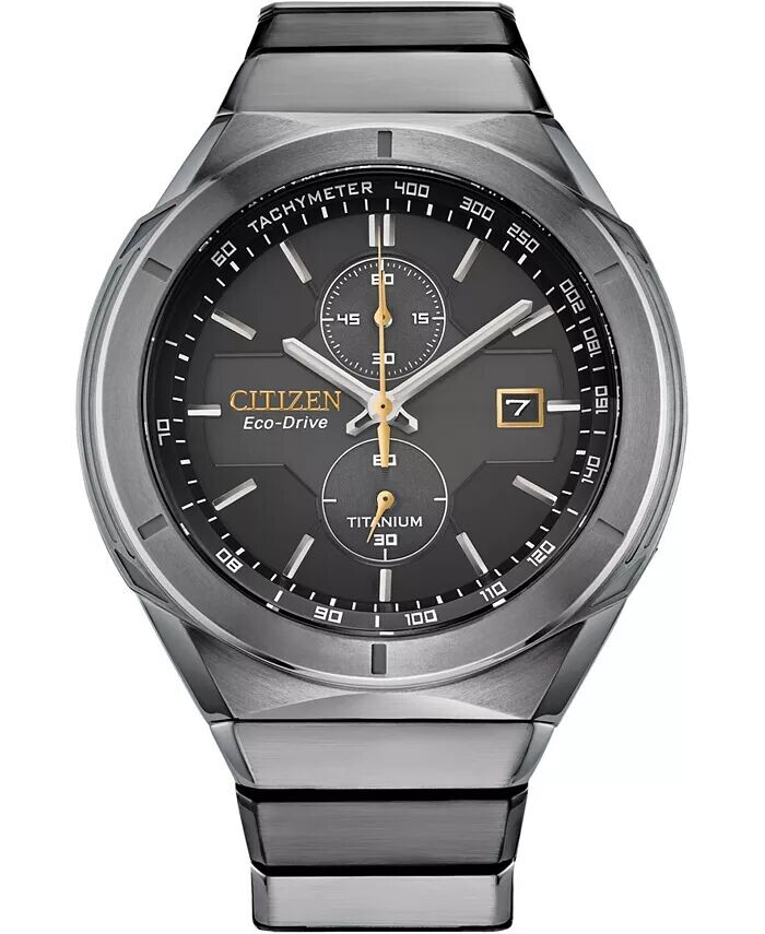 

Мужские часы с хронографом Armor Eco-Drive, серебристый титановый браслет, 44 мм Citizen