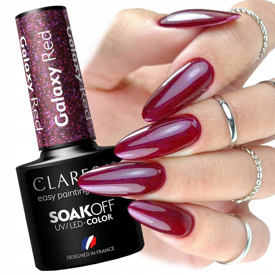 

Claresa Galaxy Red, красный гибридный лак для ногтей с блестками 5 мл Puderek