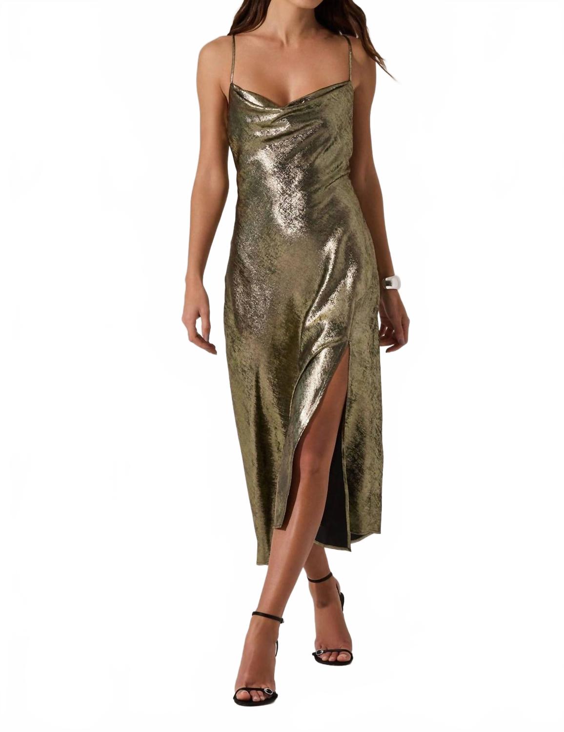 

ASTR Платье-миди Gaia Metallic в черно-золотом цвете