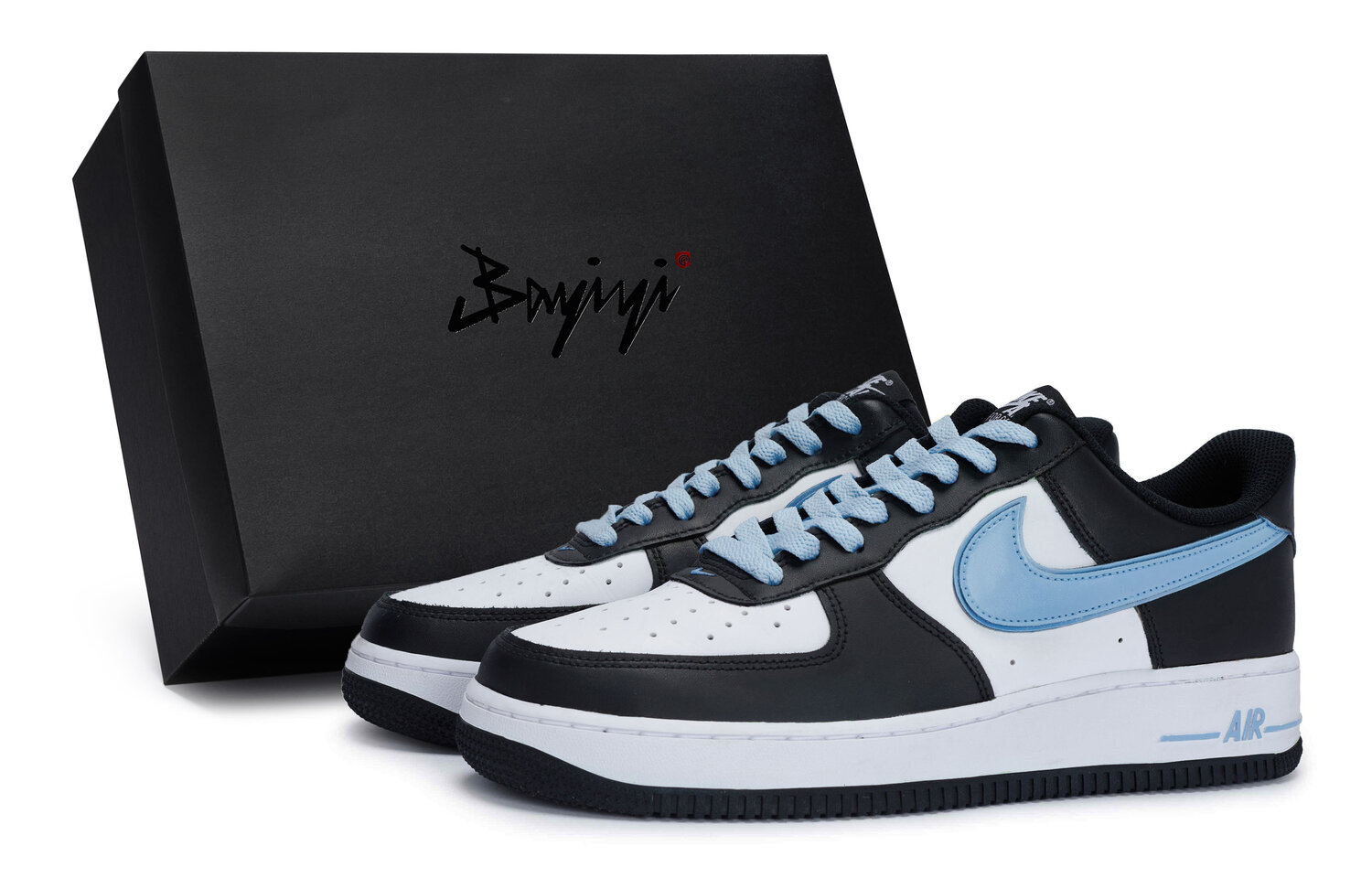 

Nike Кроссовки Air Force 1 для скейтбординга унисекс низкие сине-черно-бело-голубые, цвет Black White Blue