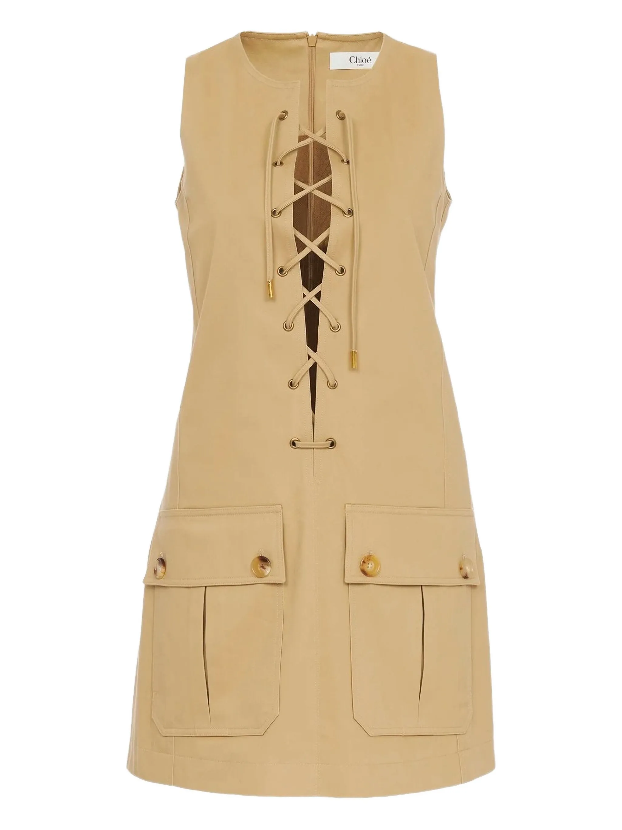 

Платье мини со шнуровкой Chloé, миндальный