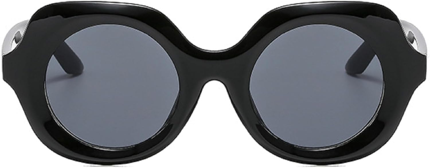 

Модные круглые солнцезащитные очки для женщин, стильные ретро-очки с многоугольными линзами, солнцезащитные очки UV400 для мужчин, массивные солнцезащитные очки mincl, Black