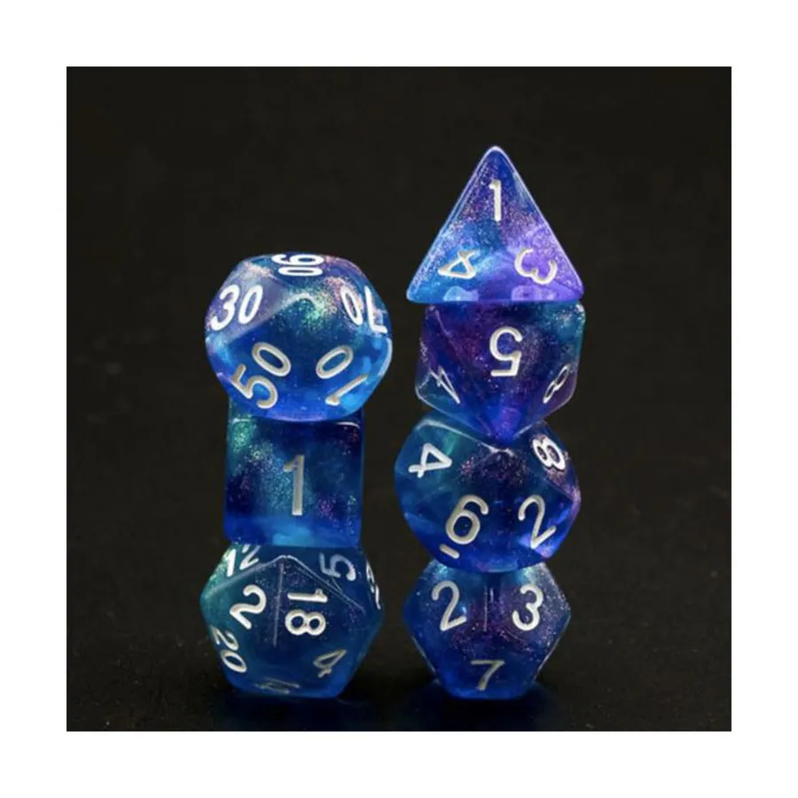 

Набор Poly — фиолетовые и синие блестки с белым (7), Dice Sets - Resin/Acrylic - Blue, Green, & Purple (Foam Brain Games)