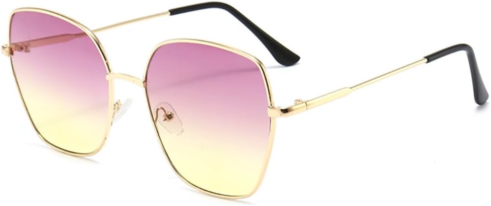 

Женские солнцезащитные очки премиум-класса, компактные, модные, с защитой от УФ-излучения, градиентная оправа 2025, большая металлическая (фиолетовые и желтые вставки) YHNNH, Purple and Yellow Slices