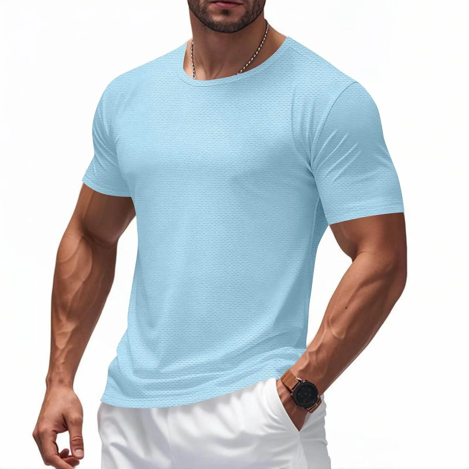 

Мужская футболка с коротким рукавом Casual Plain Crew Neck Basic Tees Quick Dry OSFVNOXV