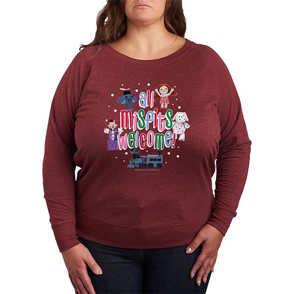 

Plus size футболка с длинным рукавом Rudolph the Red-Nosed Reindeer All Misfits Welcome French Terry Licensed Character, Heather Maroon