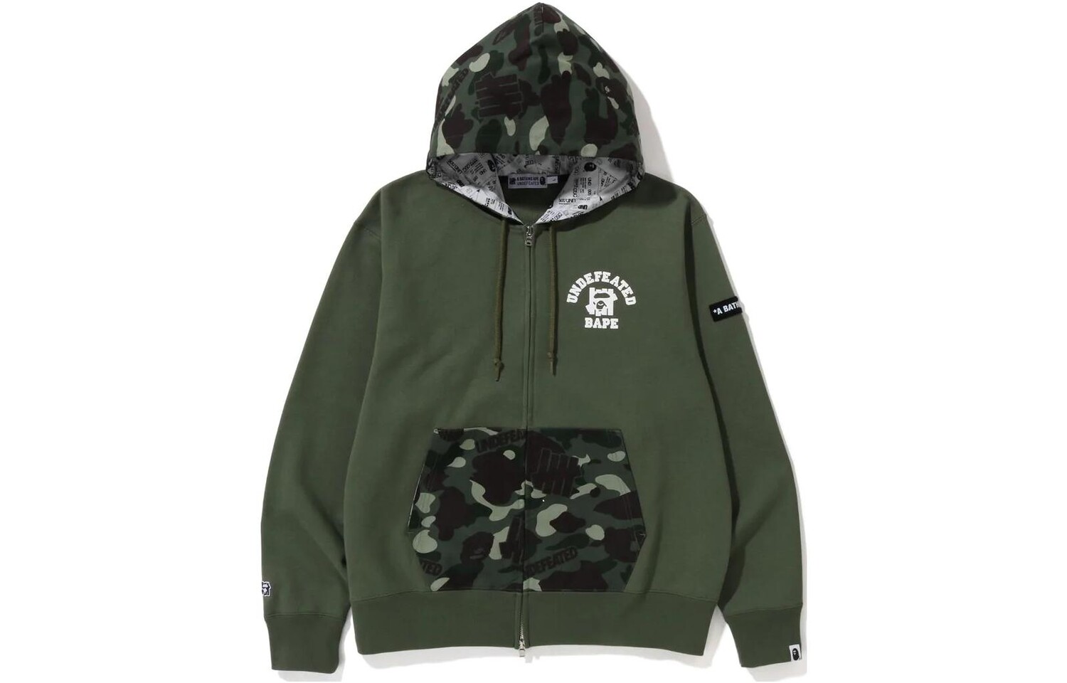 BAPE X Undefeated Color Camo Свободная толстовка с капюшоном на молнии A Bathing Ape, зеленый — фото 3