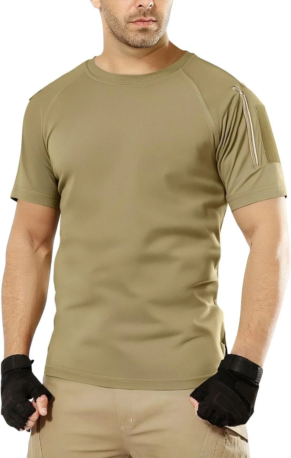 Футболка с застежкой-молнией реглан, короткий рукав, бейсбольная, Khaki