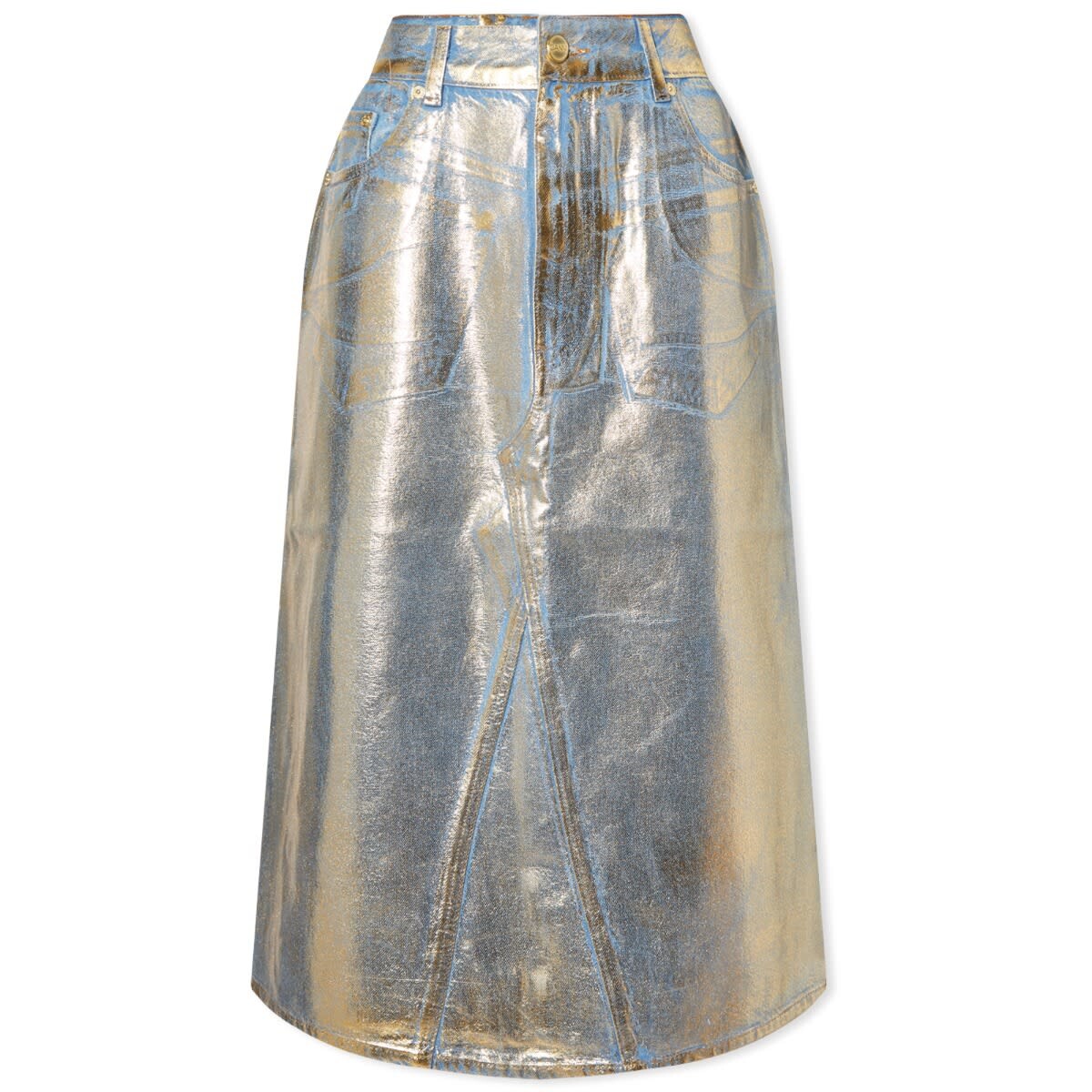 

Юбка миди Ganni Gold Denim Midi Skirt, золотой