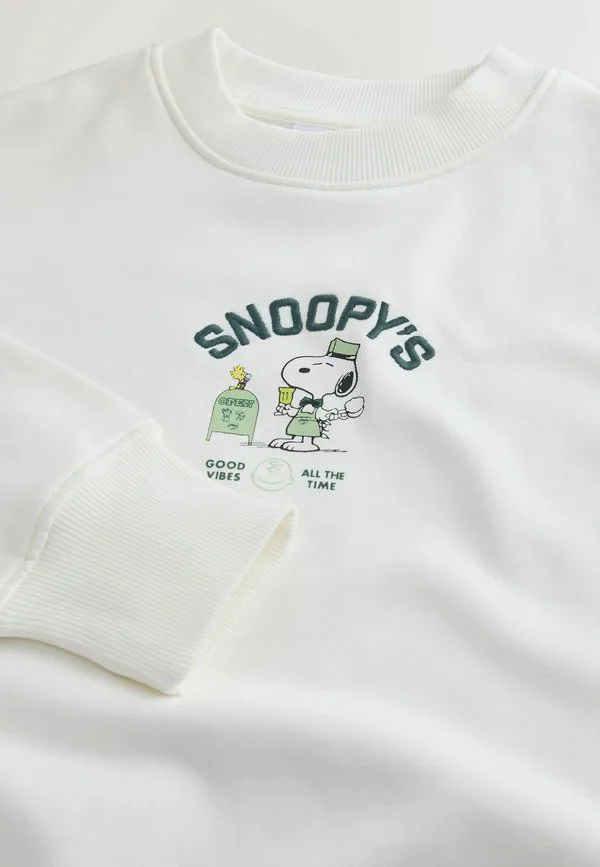 Толстовка с длинным рукавом стандартного кроя Next, Ecru Snoopy Coffee Shop Graphic — фото 2