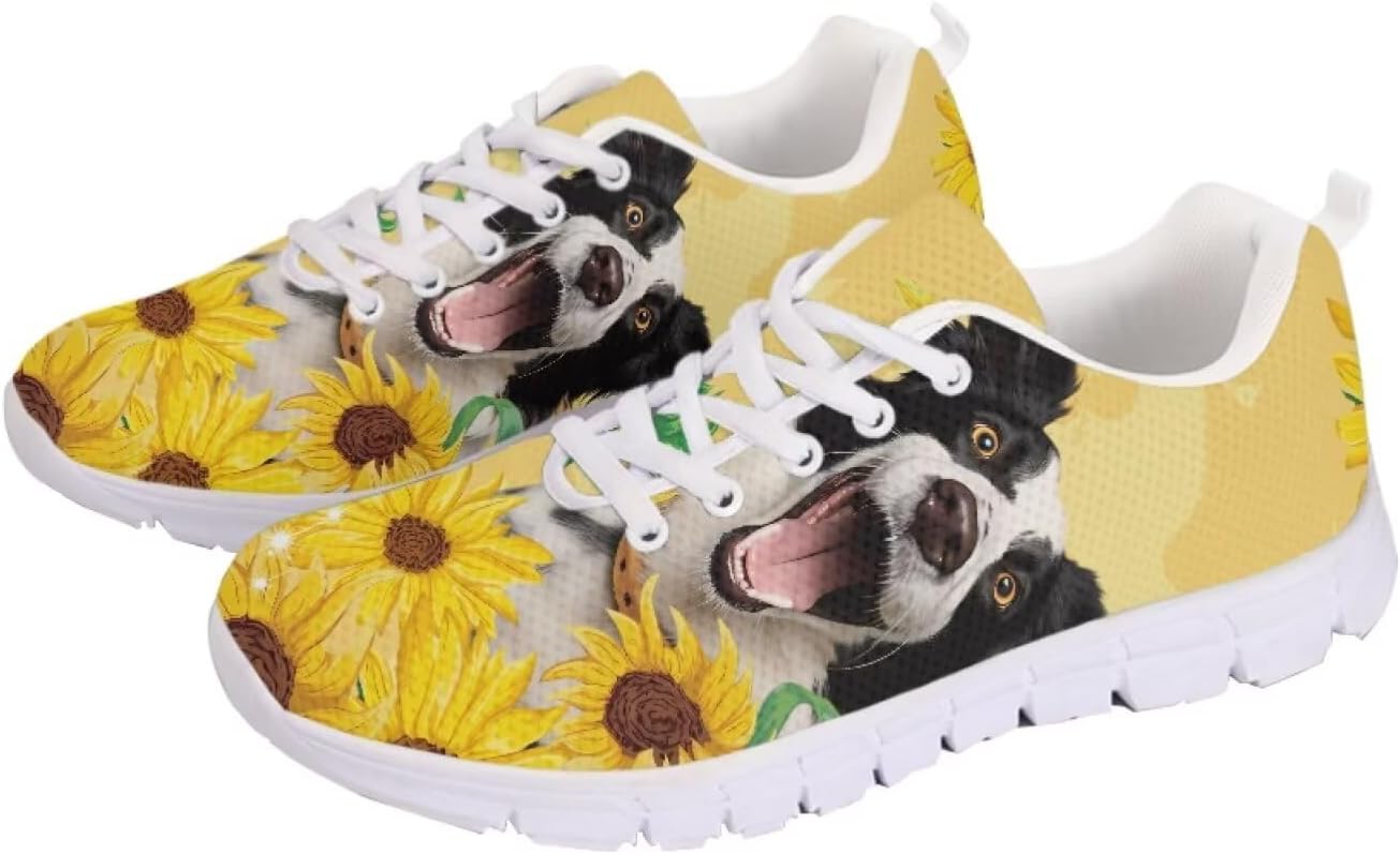 

Женские клетчатые кроссовки для бега, легкие спортивные туфли с сеткой, повседневные ходовые и беговые кроссовки Getelinseng, Collie Sunflower