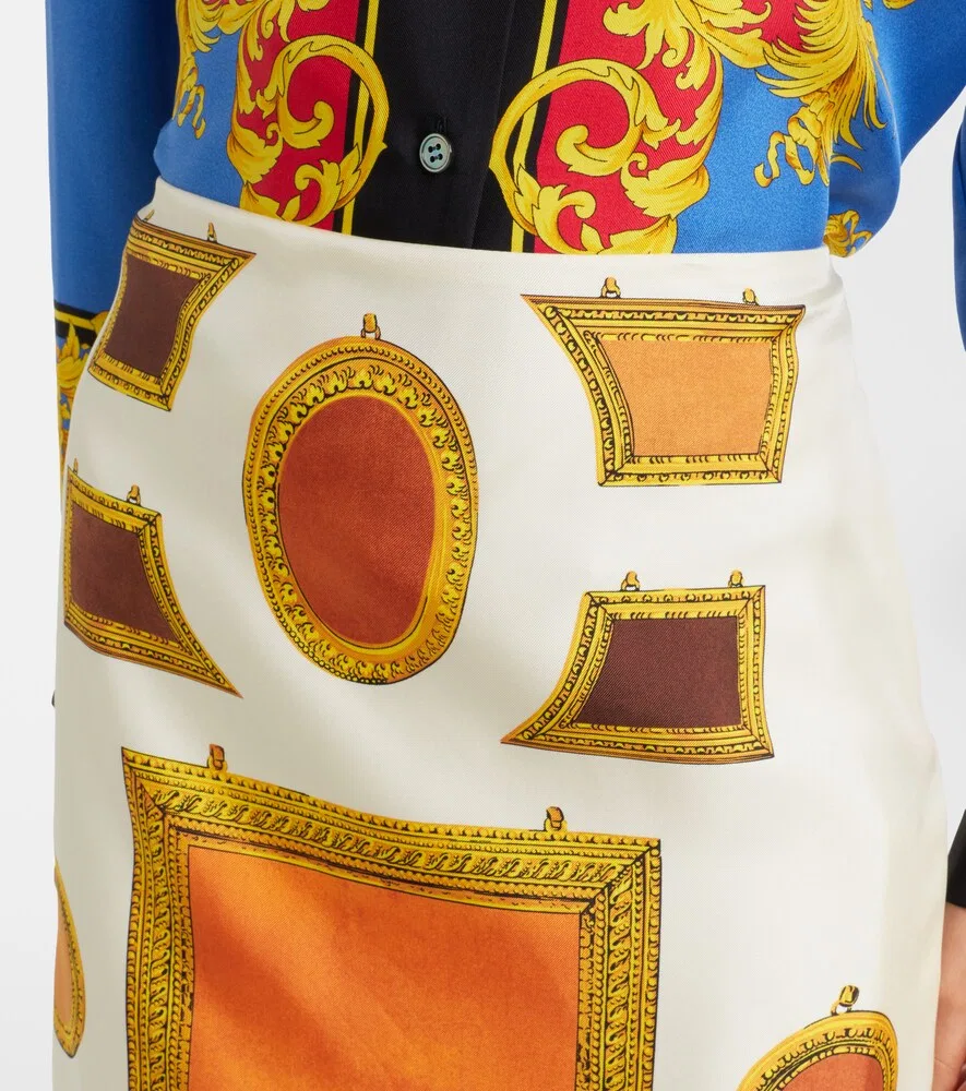 Юбка-карандаш из шелкового твила с принтом Versace, белый — фото 3