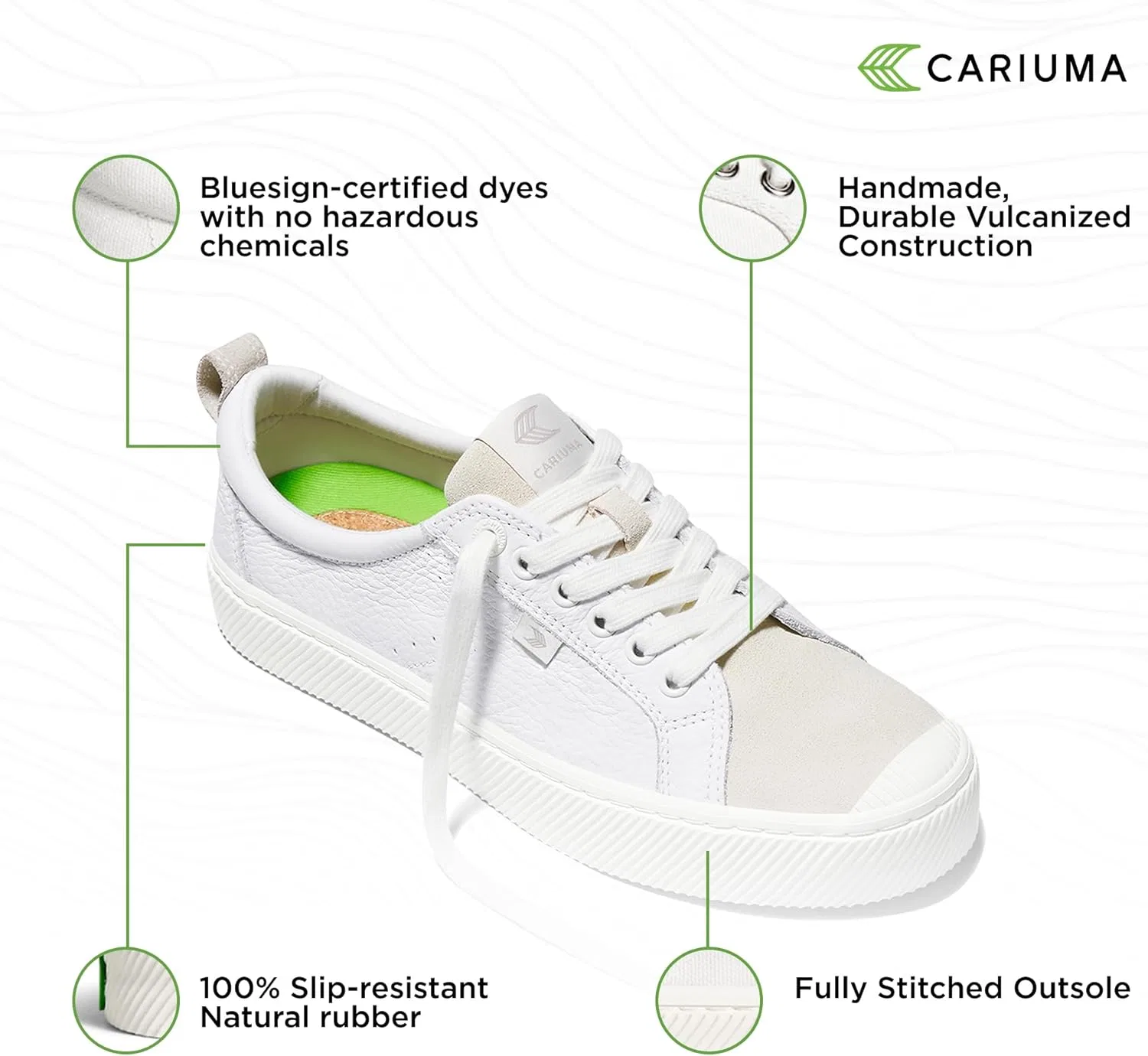 Кроссовки CARIUMA OCA Low Premium из высококачественной кожи, удобная обувь для мужчин, легкая и экологичная, универсальная повседневная обувь со 100% веганской стелькой, резиновая подошва, Vintage White — фото 4