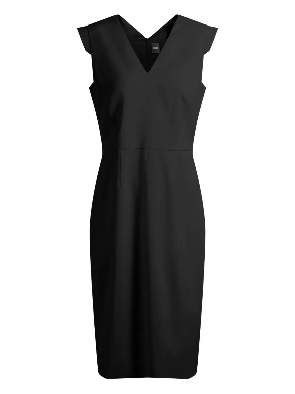

Платье миди с V-образным вырезом и рукавами кап BOSS, черный