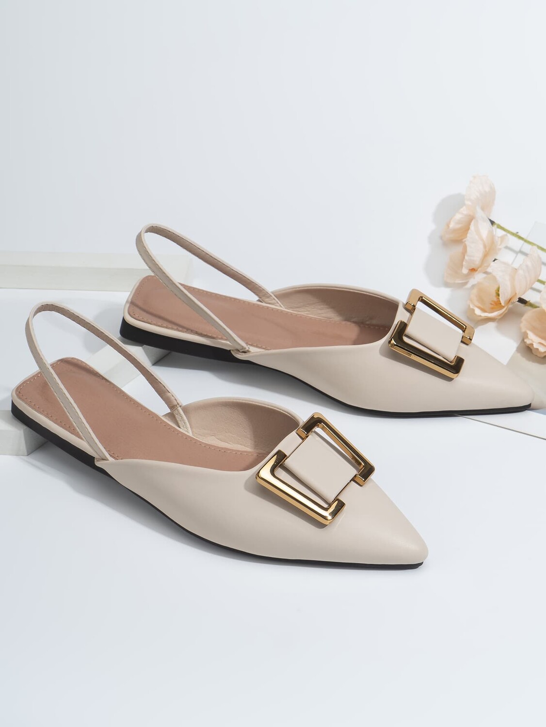 

Металлическое украшение, острый носок, туфли на плоской подошве, верблюжий ремешок, элегантные, однотонные, однотонные, женские туфли на плоской подошве, кремовый/бежевый
