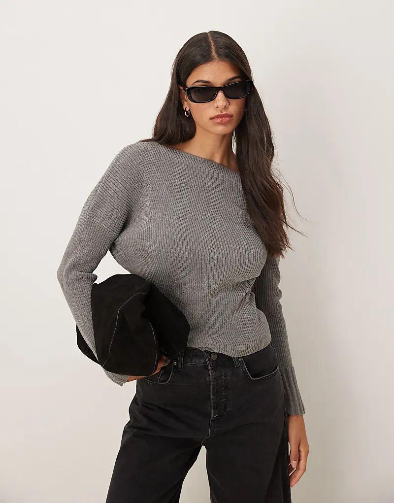 

Джемпер с открытыми плечами из шенилла ASOS DESIGN серого цвета