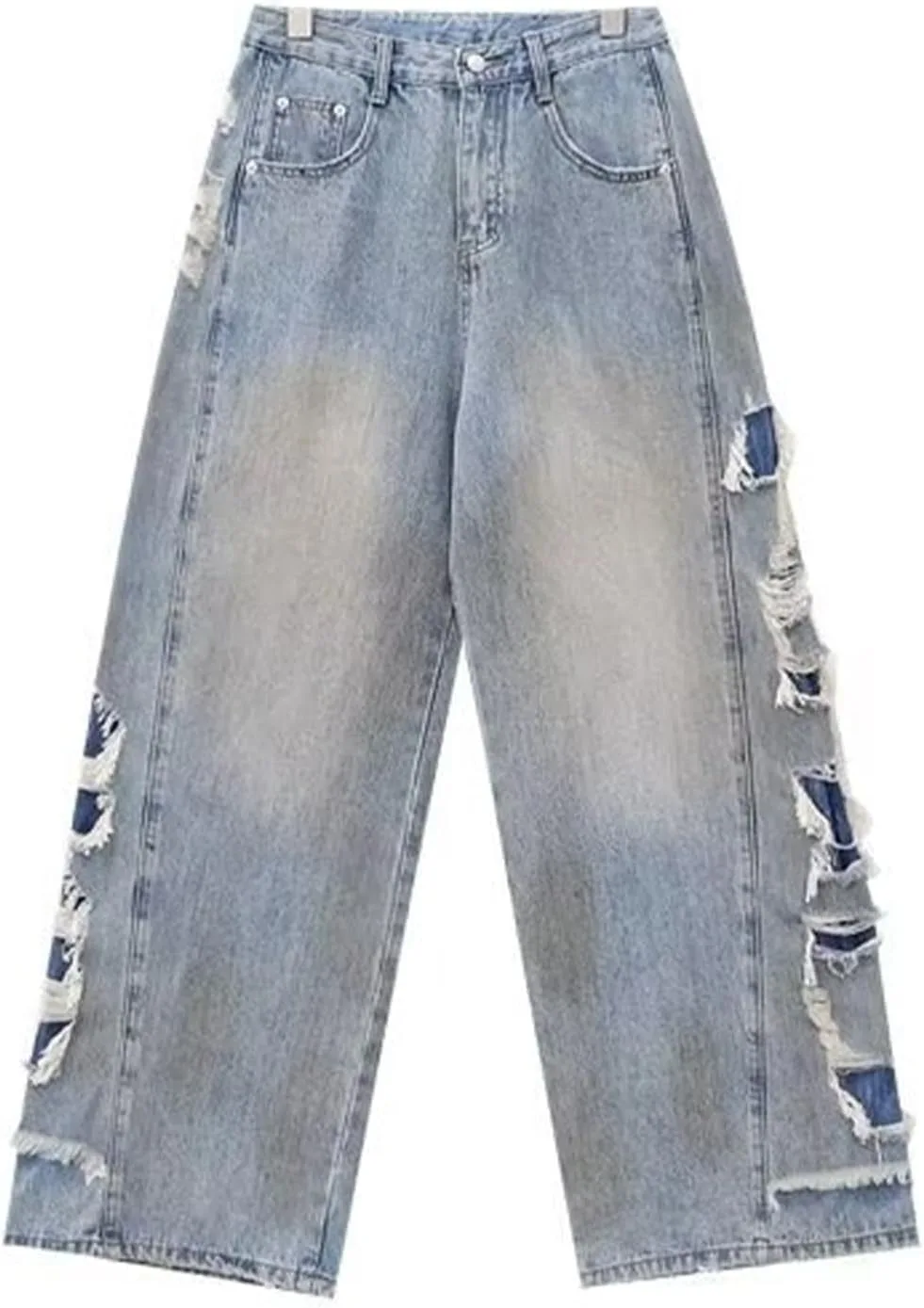 

Женские джинсы с потертостями и заплатками, прямые свободные с высокой талией OWSHIFKSGEG