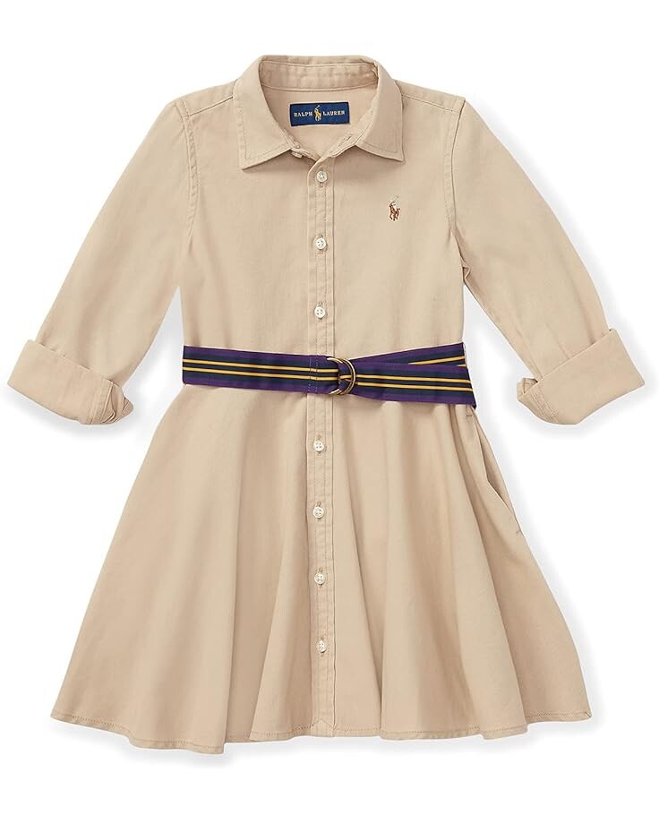 

Платье Polo Ralph Lauren Kids Belted Cotton Chino Shirtdress, цвет Classic Khaki