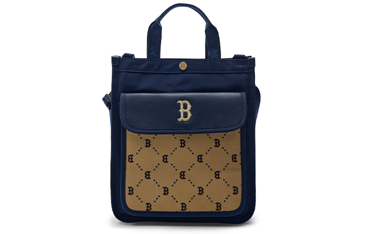 

Хлопковая с полиэстером мужская наплечная сумка через плечо обычная морской синий и коричневый MLB