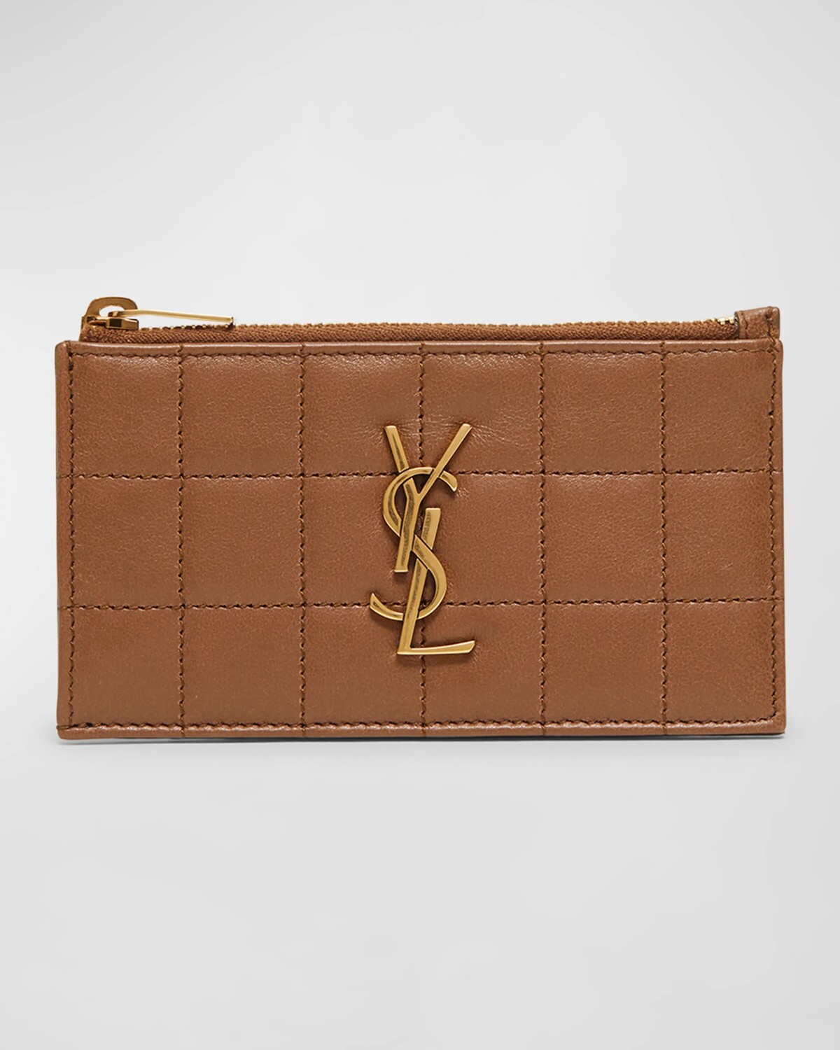 

Чехол для карт Cassandre YSL на молнии из стеганой гладкой кожи Saint Laurent, цвет Fox