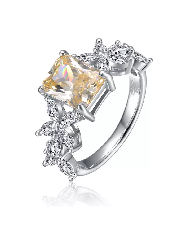 

Кольцо из стерлингового серебра с канареечно-желтыми и белыми кубическими цирконами в форме листьев и решетчатым узором Genevive, yellow