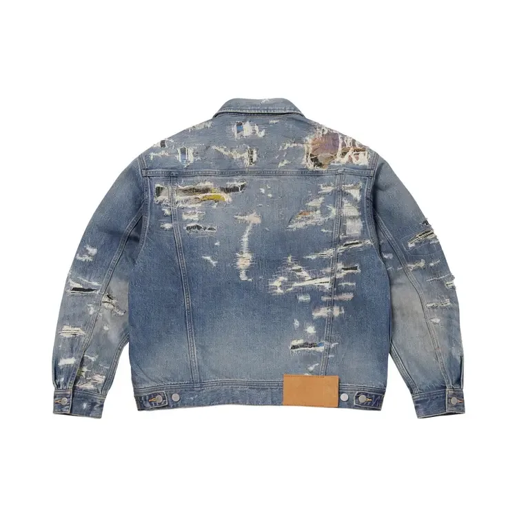 Джинсовая куртка Supreme x MM6 Maison Margiela из рваного денима с кромкой, цвет «выстиранный индиго» — фото 2