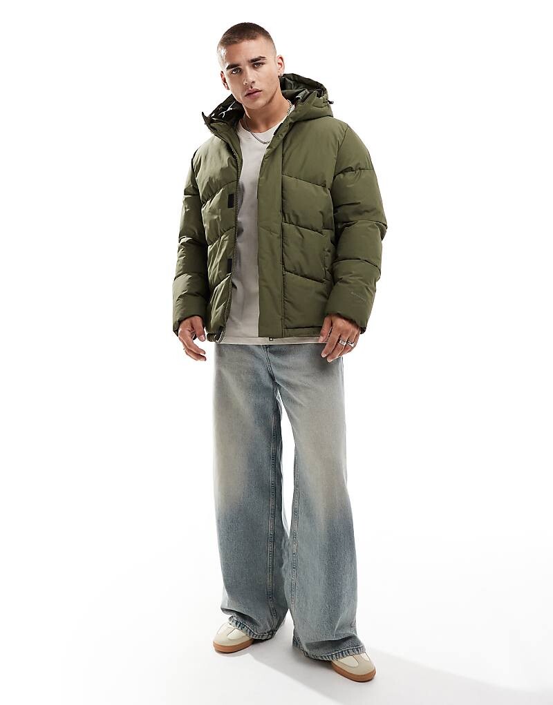 

Пуховик с капюшоном Jack & Jones цвета хаки