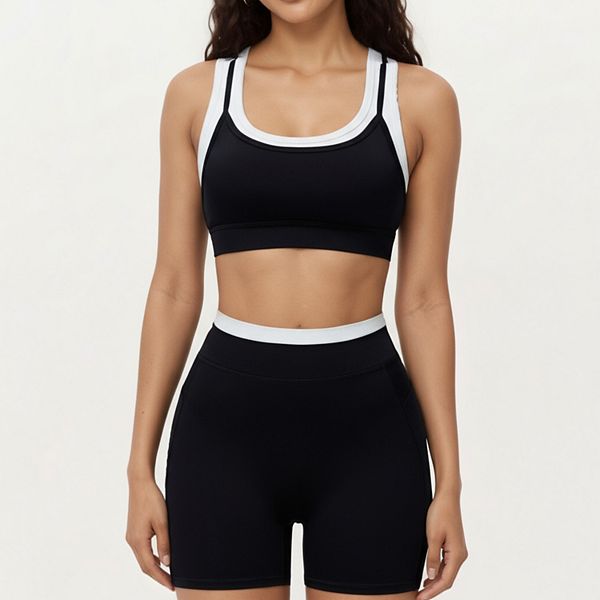 

Женский спортивный топ с двойным слоем и круглым вырезом из гладкой эластичной ткани с мягкой поддержкой Anna-Kaci, Black