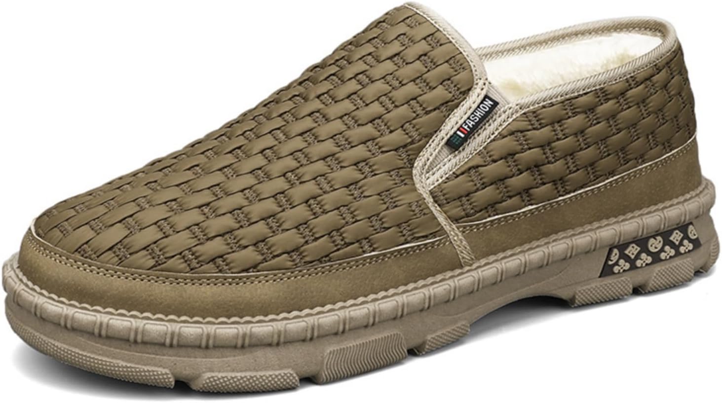 

Мужские зимние слипоны с плетеным верхом, подкладкой из флиса для тепла, нескользящей подошвой, повседневная удобная обувь, идеально подходят для холодных дней Khwfjas, хаки