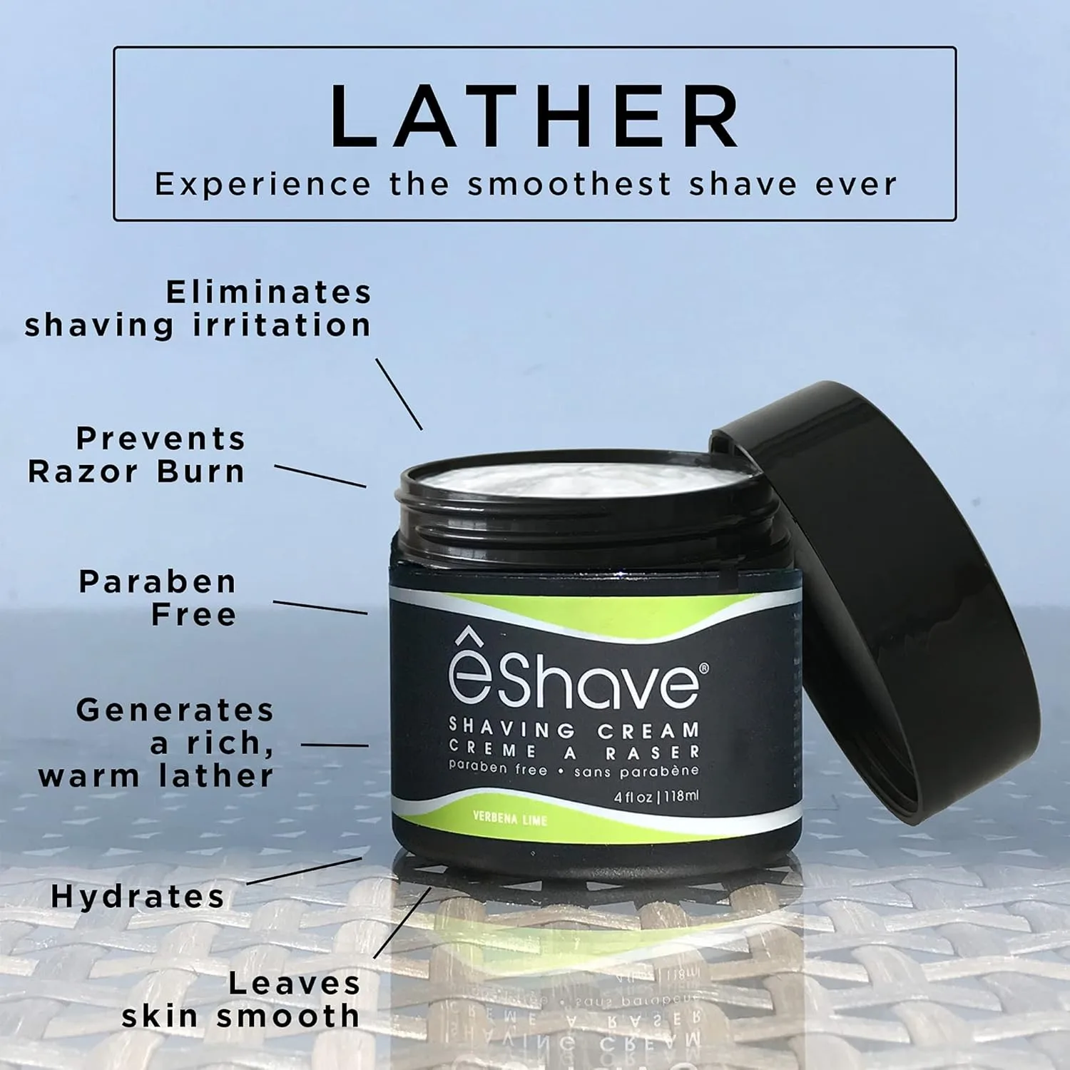 Крем для бритья eShave для мужчин, с ароматом вербены и лайма, предотвращает раздражение и ожоги после бритья, образует обильную пену для мягкого, шелковистого и максимально гладкого бритья. — фото 2