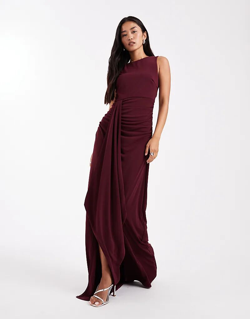 

Платье-макси Six Stories Bridesmaids с высокой горловиной, без рукавов и сборкой спереди, винного цвета