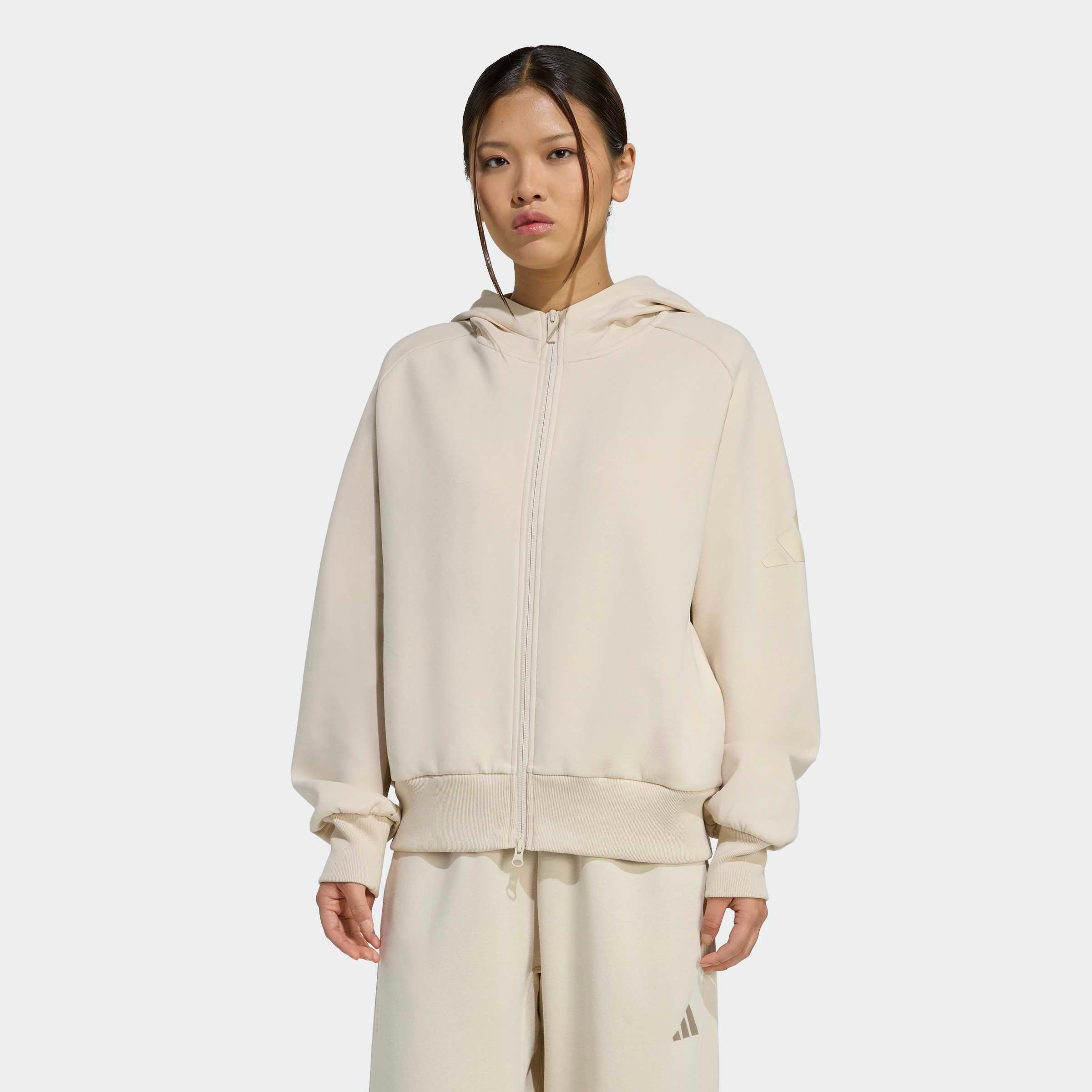 Adidas Sportswear Спортивный худи на молнии в светло-бежевом цвете — фото 3