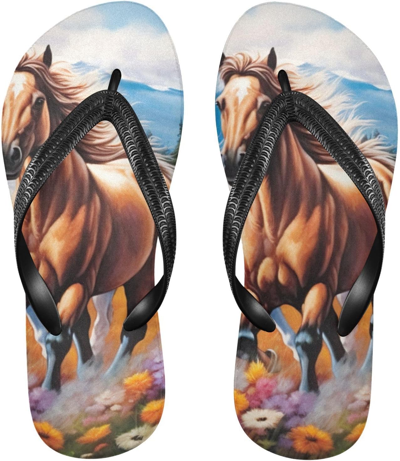 

Женские и мужские пляжные шлепанцы с цветочным принтом Flowers Floral Horse для лета и душа