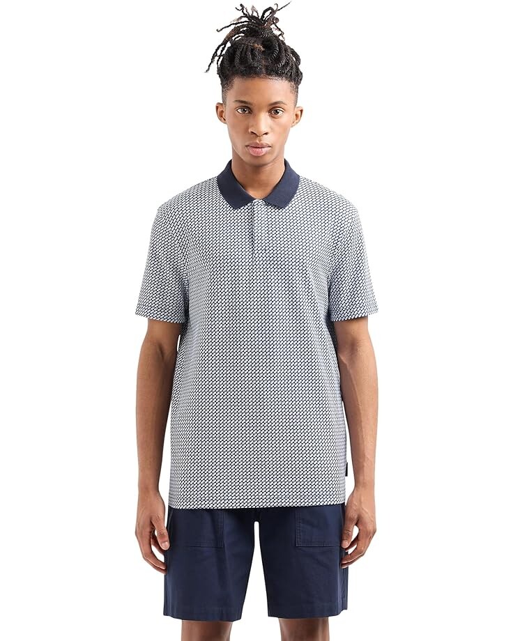 

Поло Armani Exchange Regular Fit Printed All Over Logo Pique, цвет Off-White Lettering Small