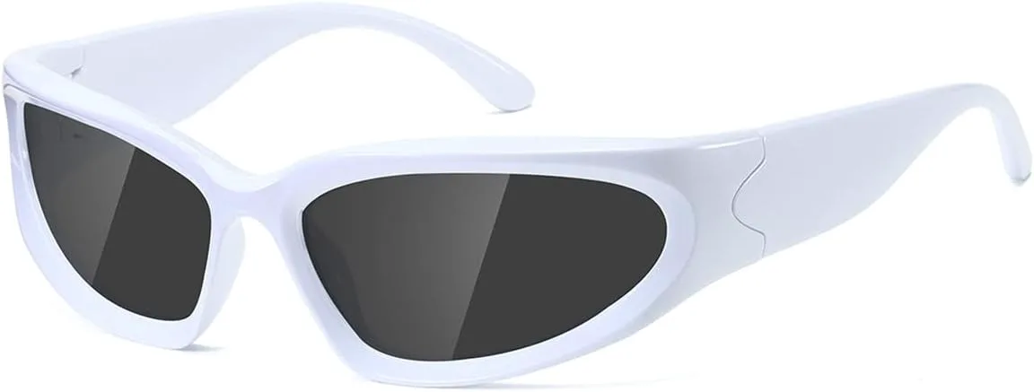 

Солнцезащитные очки Kimorn Y2K с поляризованными линзами, модель Swift Oval Fashion Sport Shades Sun Glasses K1273 (женские и мужские), White Frame Grey Lens