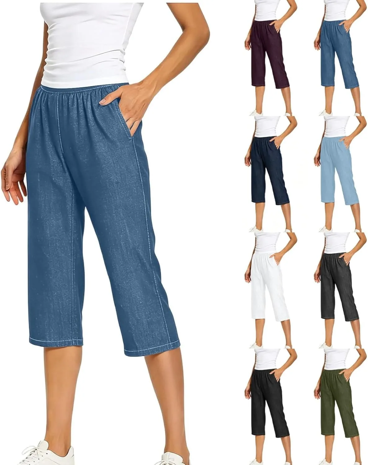 

Капри для женщин Stretch Casual с эластичным поясом Wide Straight Leg Plus Size